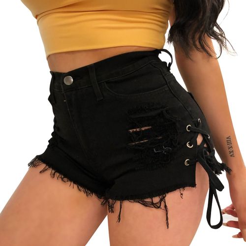 Spring and summer ripped fringed eyelet shorts stand-alone low waist split bandage women's jeans