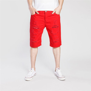 New summer foreign trade denim shorts, men's ripped holes, made old washed casual denim pants