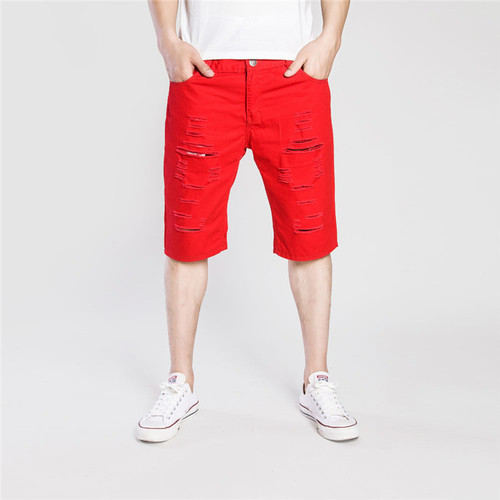 New summer foreign trade denim shorts, men's ripped holes, made old washed casual denim pants