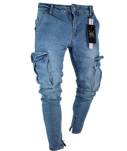 Stretch Men's Jeans Trendy Knee Hole Zipper Pants