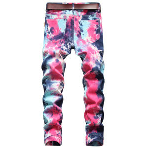 High street street fashion personality fashion tie-dye colorful stretch small straight jeans
