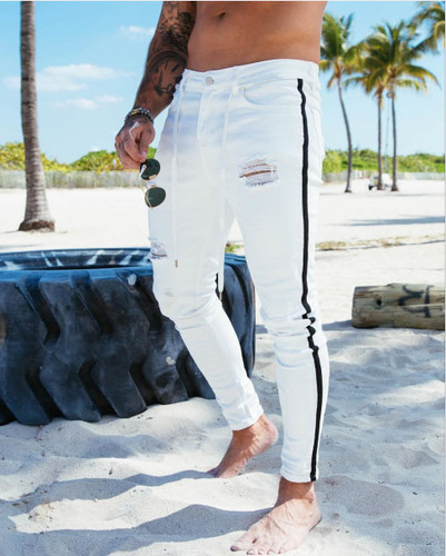 Ripped white slim denim trousers slim slim pants