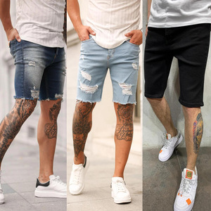 High quality 2021 men's ripped denim shorts new men's pants