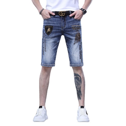 Embroidery Hot Rhinestone Five Points Denim Midpants High-end Light Luxury Casual Men's Short jeans