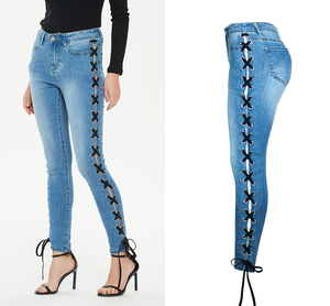 Hot style Crossed Foot Banding Skin-slimming Jeans Skin-slimming Land-Up Jeans